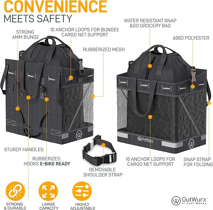 Grocery Pannier for Bicycle or Ebike 1-Pack (22.5 Liter)