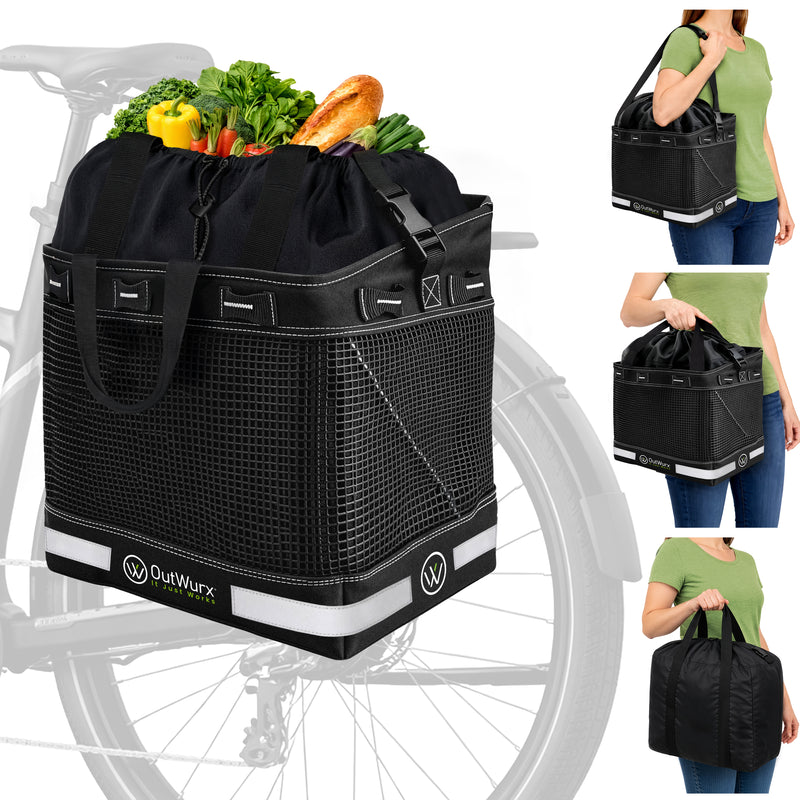 Grocery Pannier for Bicycle or Ebike 1-Pack - with Rain Cover (23 Liter)